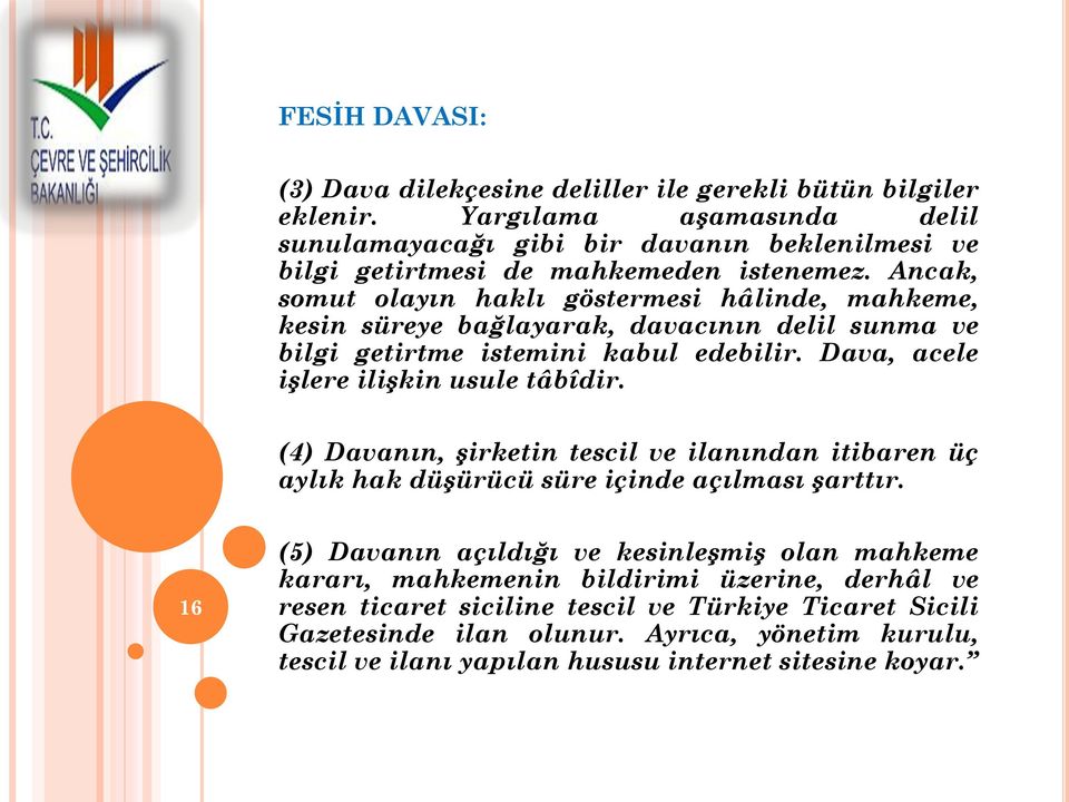 Ancak, somut olayın haklı göstermesi hâlinde, mahkeme, kesin süreye bağlayarak, davacının delil sunma ve bilgi getirtme istemini kabul edebilir. Dava, acele işlere ilişkin usule tâbîdir.