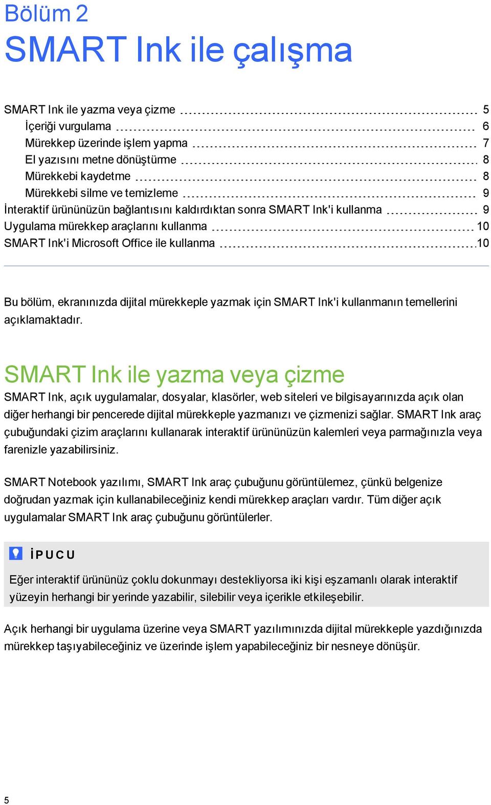 mürekkeple yazmak için SMART Ink'i kullanmanın temellerini açıklamaktadır.