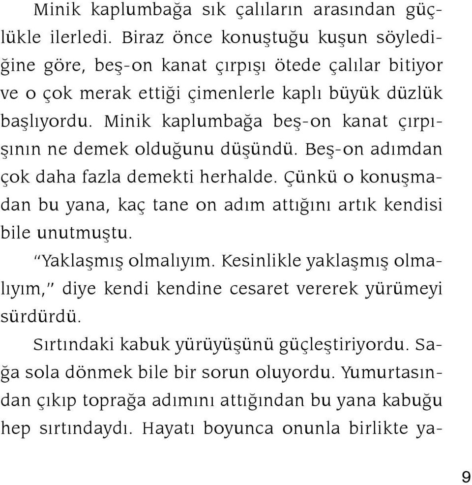 Mi nik kap lum ba ða beþ-on ka nat çýr pýþýnýn ne de mek ol du ðu nu dü þün dü. Beþ-on adým dan çok da ha faz la de mek ti her hal de.