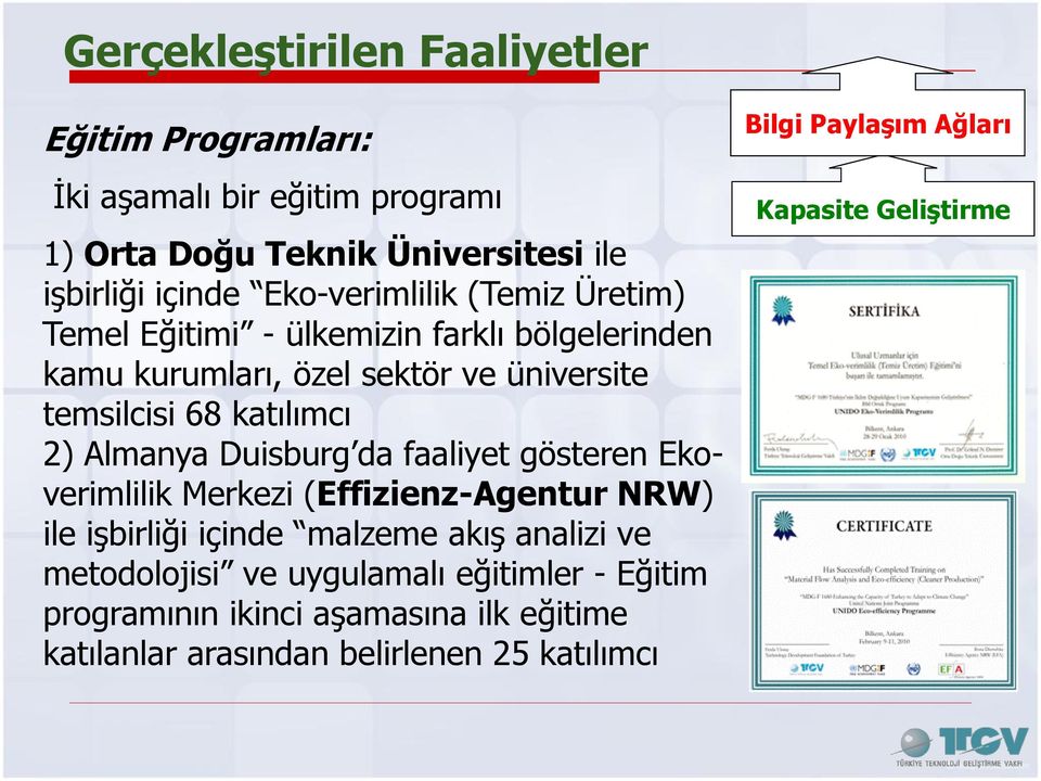 Almanya Duisburg da faaliyet gösteren Ekoverimlilik Merkezi (Effizienz-Agentur NRW) ile işbirliği içinde malzeme akış analizi ve metodolojisi ve