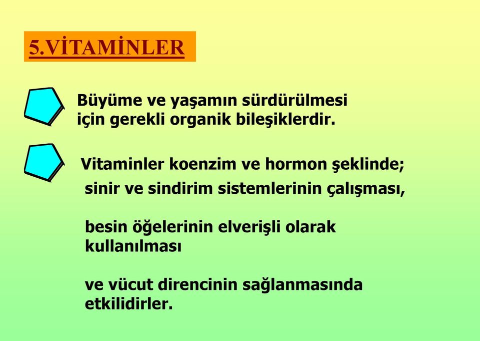 Vitaminler koenzim ve hormon şeklinde; sinir ve sindirim