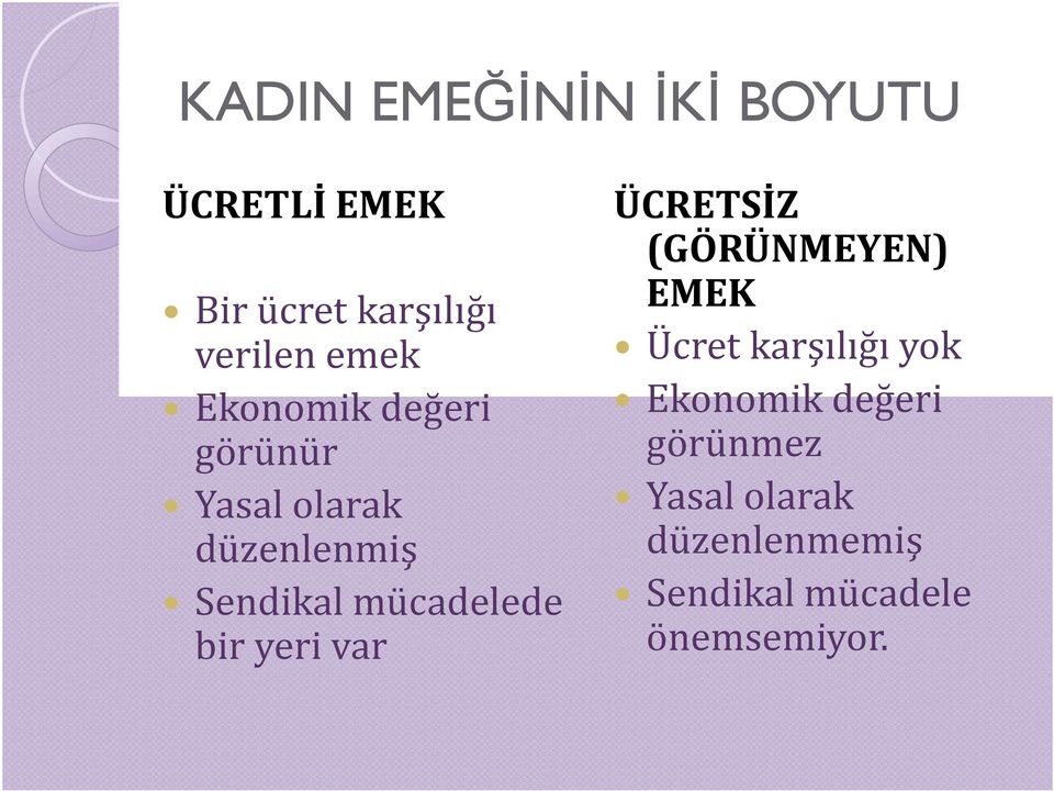 mücadelede bir yeri var ÜCRETSİZ (GÖRÜNMEYEN) EMEK Ücret karşılığı yok