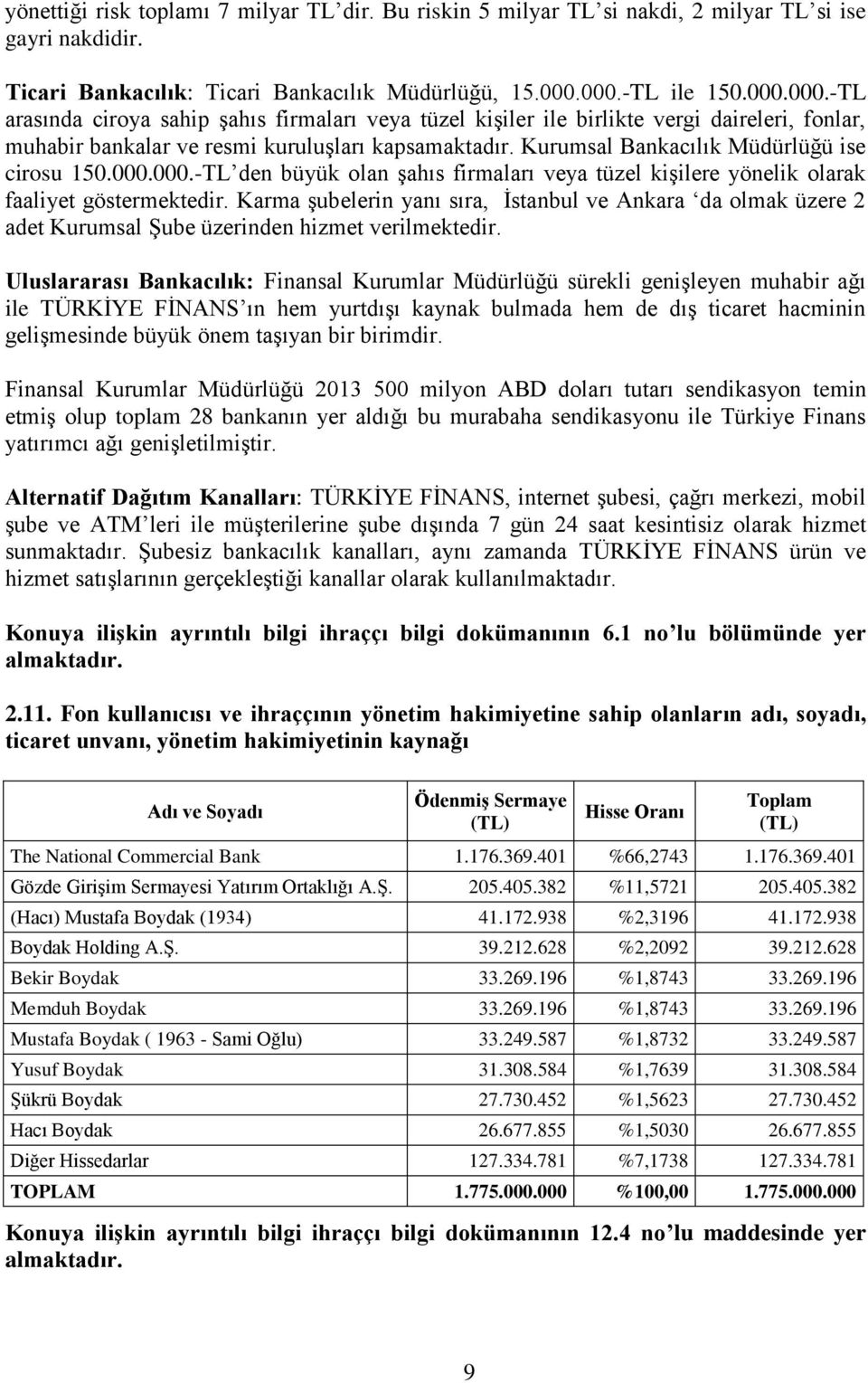 Kurumsal Bankacılık Müdürlüğü ise cirosu 150.000.000.-TL den büyük olan şahıs firmaları veya tüzel kişilere yönelik olarak faaliyet göstermektedir.