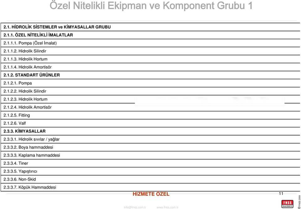 Fitting 2.1.2.6. Valf 2.3.3. KİMYASALLAR 2.3.3.1. Hidrolik sıvılar / yağlar 2.3.3.2. Boya hammaddesi 2.3.3.3. Kaplama hammaddesi 2.3.3.4. Tiner 2.