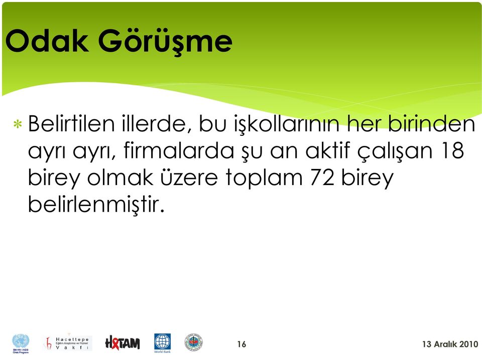 firmalarda şu an aktif çalışan 18 birey