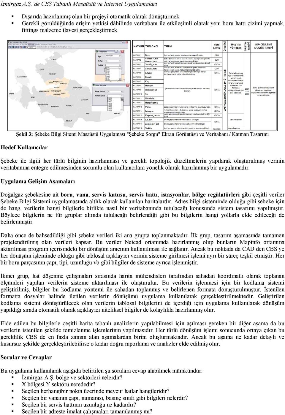 boru hattı çizimi yapmak, fittings malzeme ilavesi gerçekleştirmek Şekil 3: Şebeke Bilgi Sitemi Masaüstü Uygulaması "Şebeke Sorgu" Ekran Görüntüsü ve Veritabanı / Katman Tasarımı Hedef Kullanıcılar