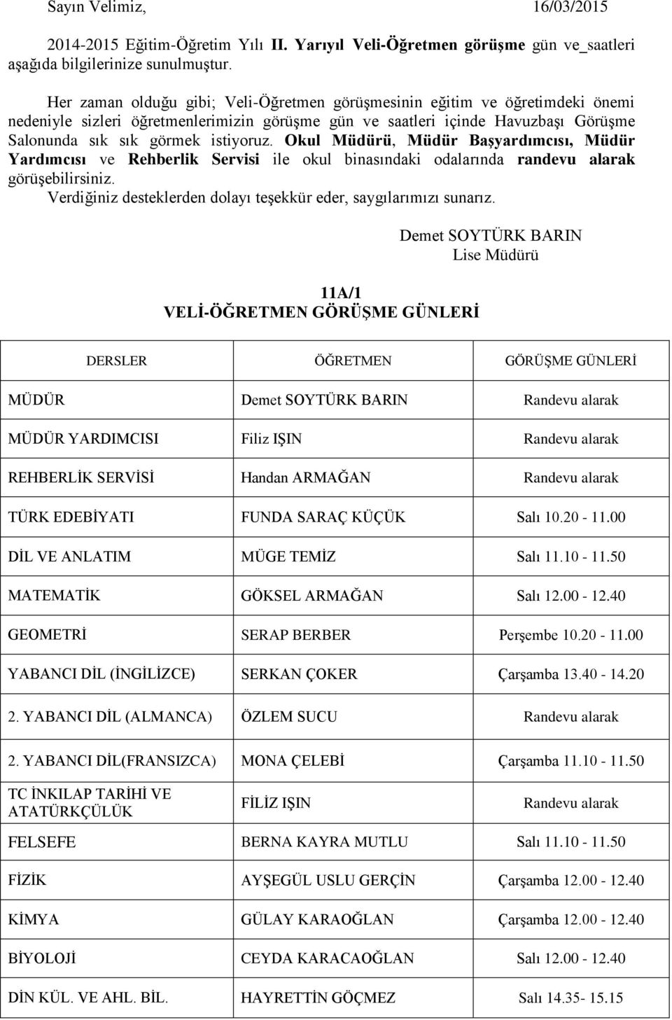 YABANCI DİL(FRANSIZCA) MONA ÇELEBİ Çarşamba 11.10-11.
