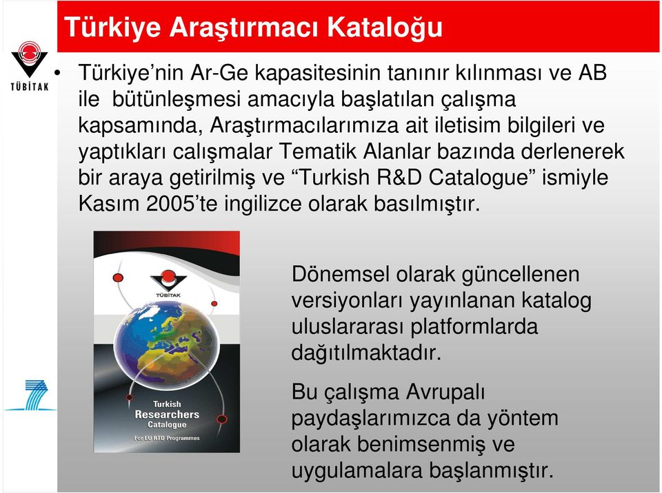 ve Turkish R&D Catalogue ismiyle Kasım 2005 te ingilizce olarak basılmıştır.