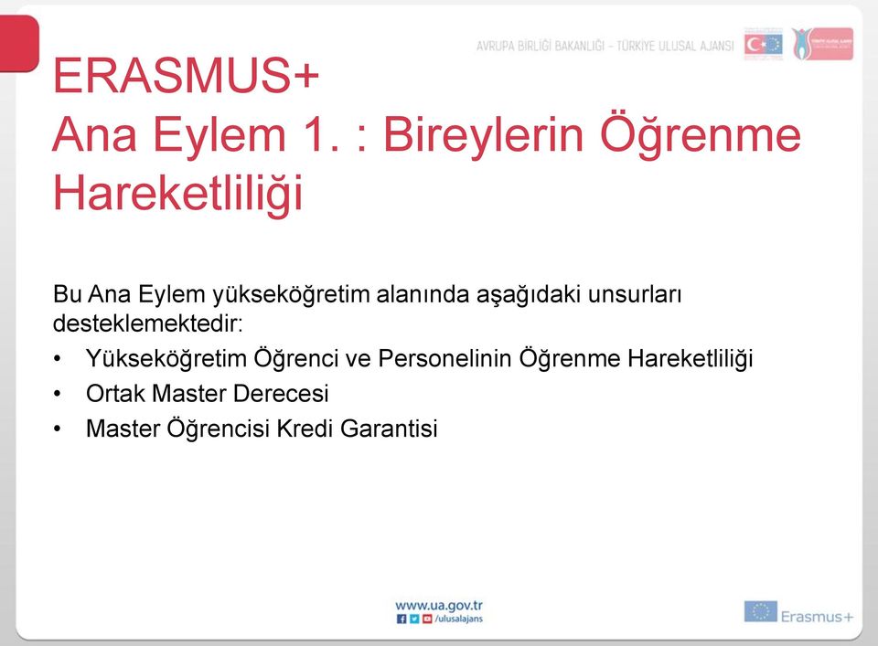 alanında aşağıdaki unsurları desteklemektedir: Yükseköğretim