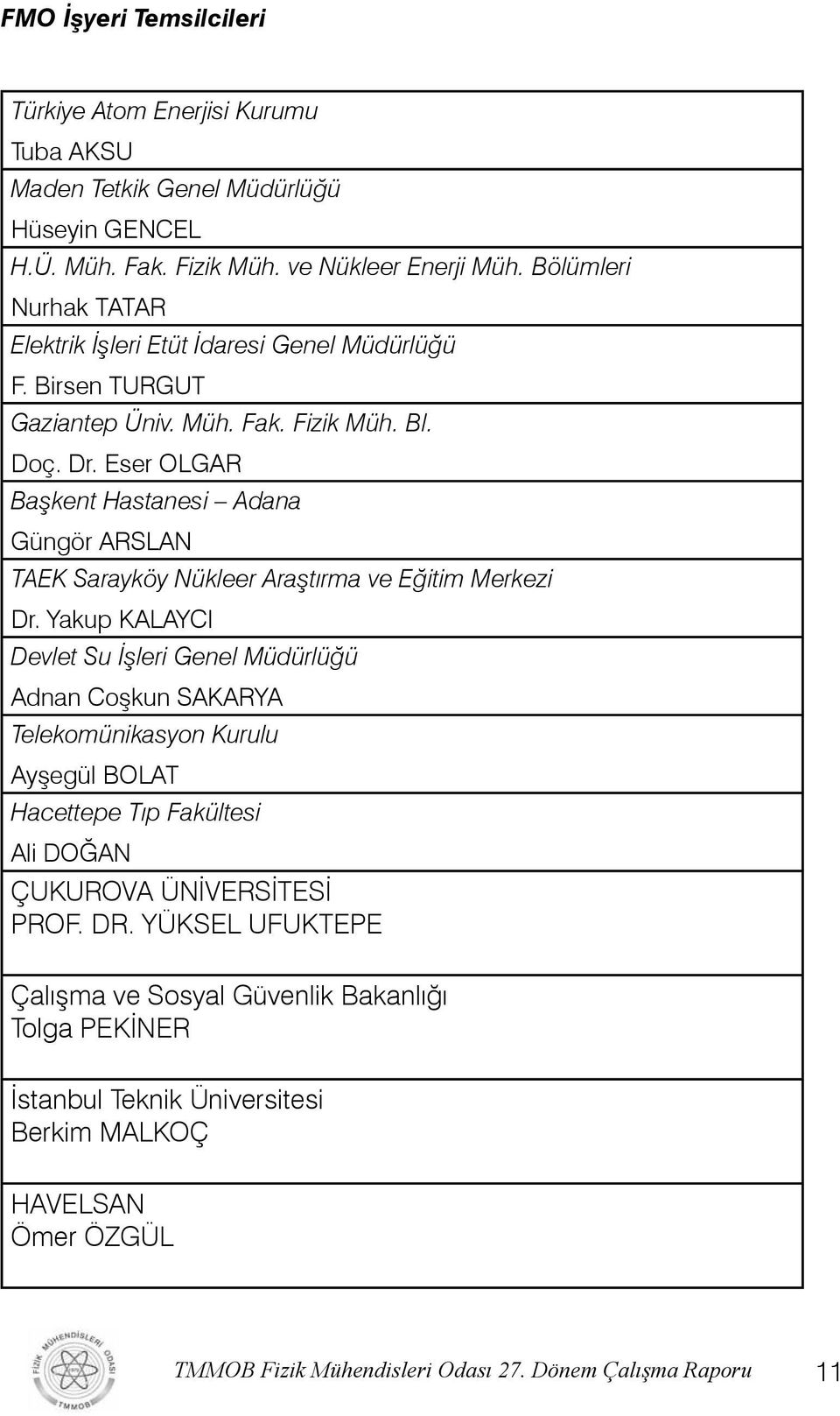 Eser OLGAR Başkent Hastanesi Adana Güngör ARSLAN TAEK Sarayköy Nükleer Araştırma ve Eğitim Merkezi Dr.