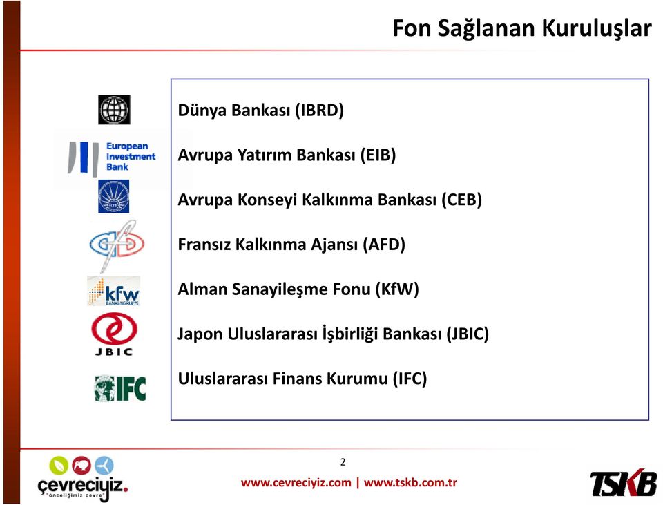 Kalkınma Ajansı (AFD) Alman Sanayileşme Fonu (KfW) Japon