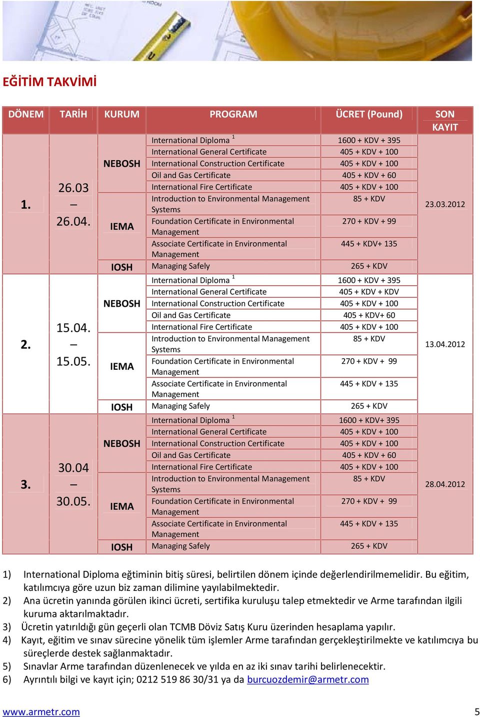 International Diploma 1 1600 + KDV + 395 International General Certificate 405 + KDV + 100 Oil and Gas Certificate 405 + KDV + 60 Introduction to Environmental 445 + KDV+ 135 International Diploma 1