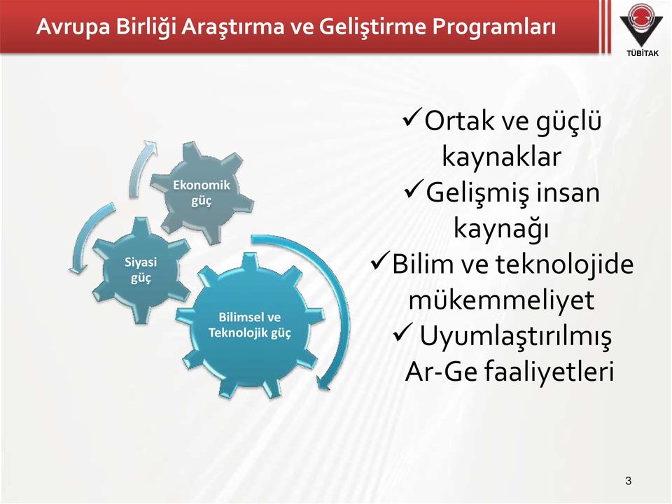 Ortak ve güçlü kaynaklar Gelişmiş insan kaynağı Bilim