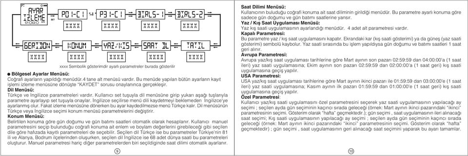 Kullanýcý set tuþuyla dil menüsüne girip yukarý aþaðý tuþlarýyla parametre ayarlayýp set tuþuyla onaylar. Ýngilizce seçilirse menü dili kaydetmeyi beklemeden Ýngilizce'ye ayarlanmýþ olur.