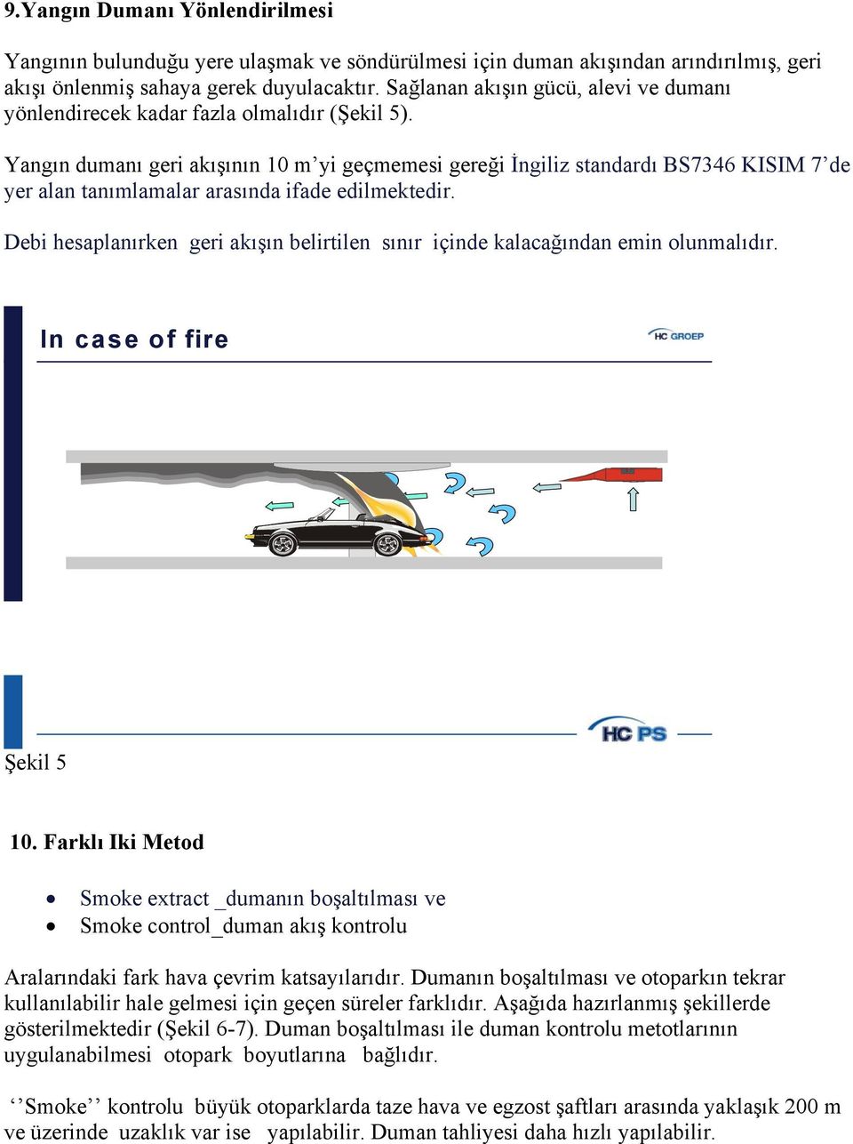 Yangın dumanı geri akışının 10 m yi geçmemesi gereği İngiliz standardı BS7346 KISIM 7 de yer alan tanımlamalar arasında ifade edilmektedir.
