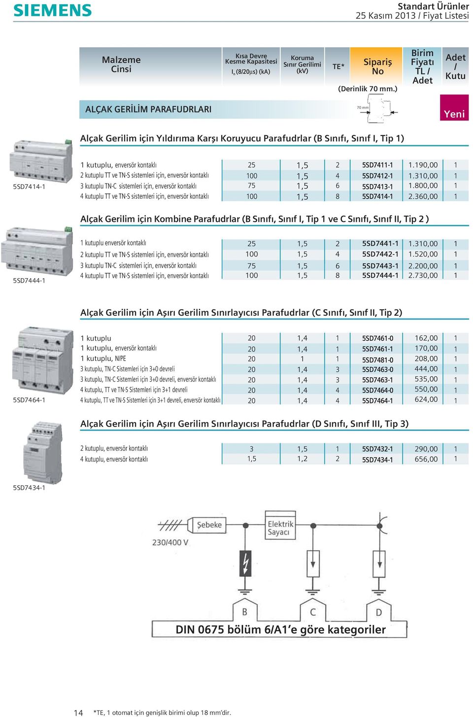 enversör kontakl kutuplu TN sistemleri için, enversör kontakl kutuplu TT ve TNS sistemleri için, enversör kontakl,5 2 5SD7.90,00 00,5 5SD72.0,00 75 00,5,5 8 5SD7 5SD7.800,00 2.