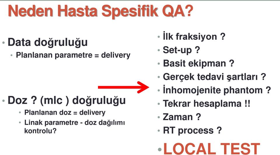 (mlc ) doğruluğu Planlanan doz = delivery Linak parametre - doz dağılımı