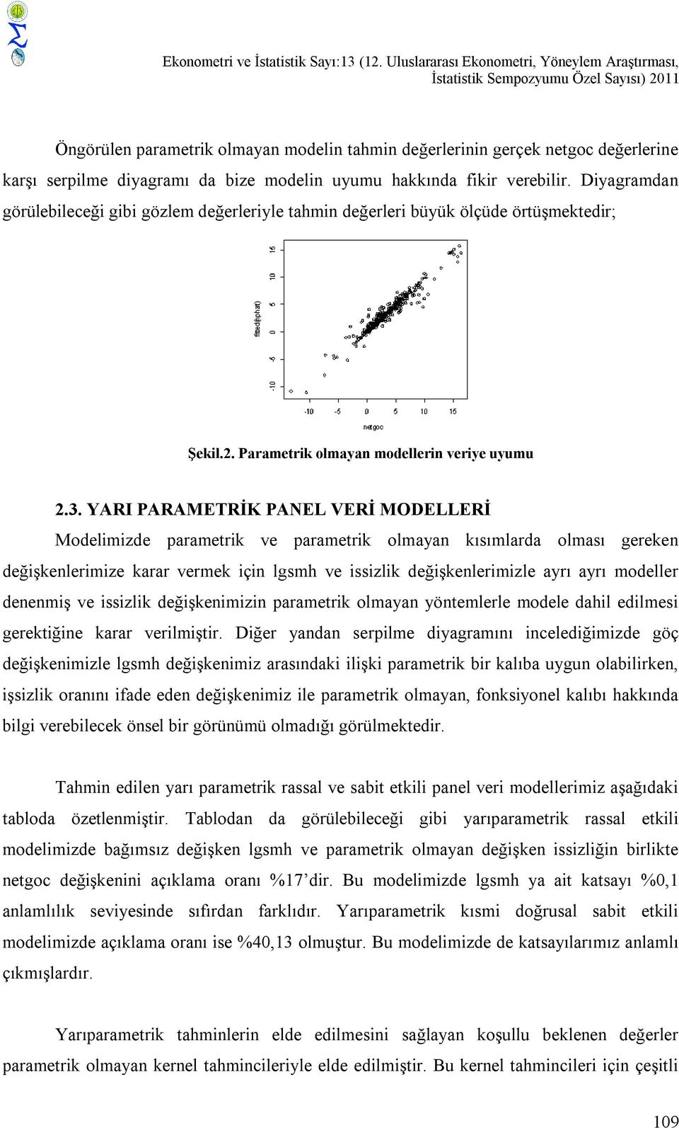 uyumu hakkında fkr vereblr. Dyagramdan görülebleceğ gb gözlem değerleryle tahmn değerler büyük ölçüde örtüşmektedr; Şekl.2. Parametrk olmayan modellern verye uyumu 2.3.