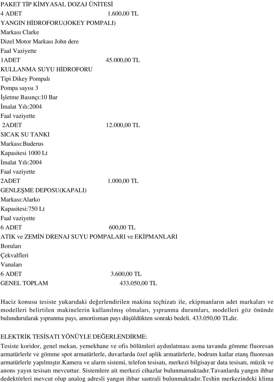 000,00 TL SICAK SU TANKI Markası:Buderus Kapasitesi 1000 Lt İmalat Yılı:2004 2ADET 1.