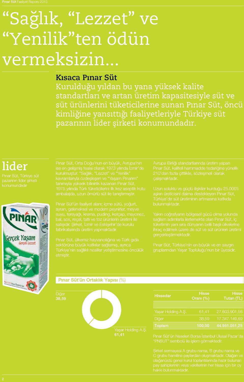 Türkiye süt pazarının lider şirketi konumundadır.