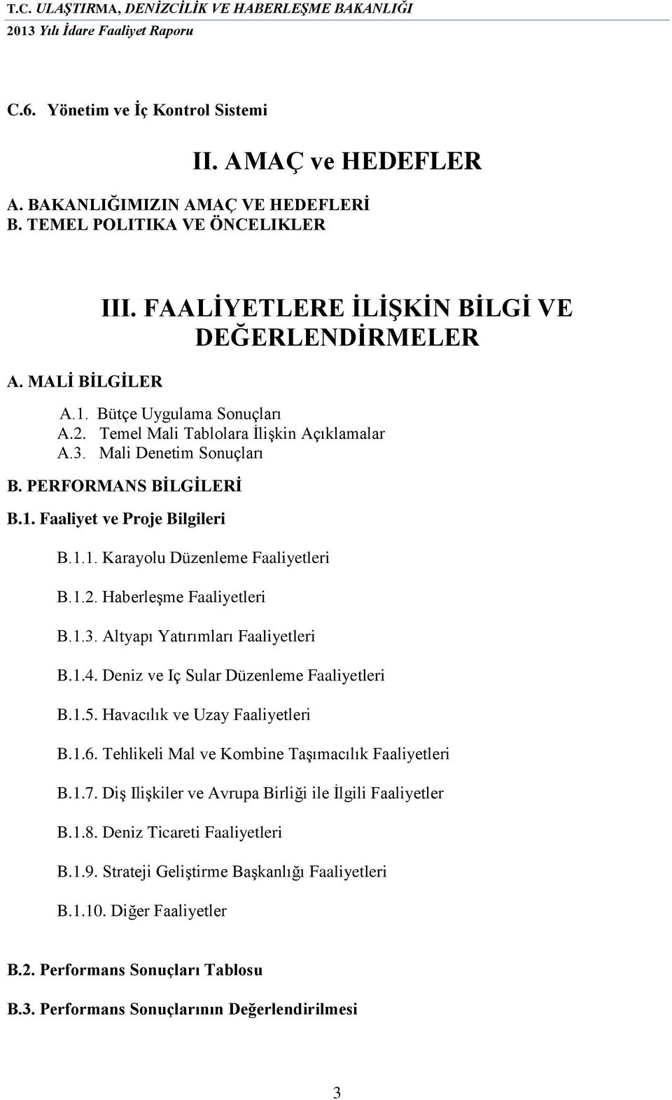 1.3. Altyapı Yatırımları Faaliyetleri B.1.4. Deniz ve Iç Sular Düzenleme Faaliyetleri B.1.5. Havacılık ve Uzay Faaliyetleri B.1.6. Tehlikeli Mal ve Kombine Taşımacılık Faaliyetleri B.1.7.