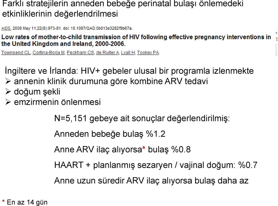 emzirmenin önlenmesi N=5,151 gebeye ait sonuçlar değerlendirilmiş: Anneden bebeğe bulaş %1.