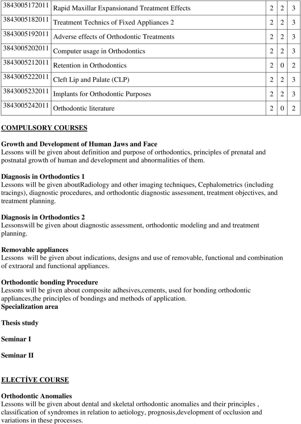 3843005242011 Orthodontic literature 2 0 2 COMPULSORY COURSES Growth and Development of Human Jaws and Face Lessons will be given about definition and purpose of orthodontics, principles of prenatal