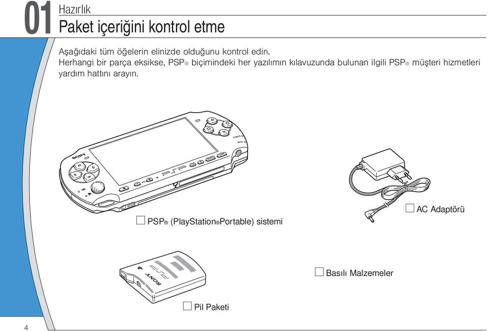 Herhangi bir parça eksikse, PSP biçimindeki her yazılımın kılavuzunda bulunan