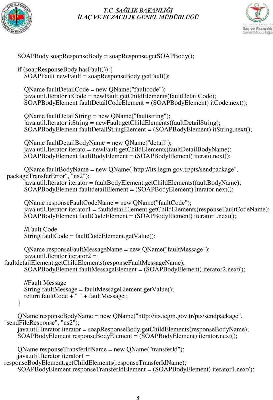 iterator itstring = newfault.getchildelements(faultdetailstring); SOAPBodyElement faultdetailstringelement = (SOAPBodyElement) itstring.next(); QName faultdetailbodyname = new QName("detail"); java.