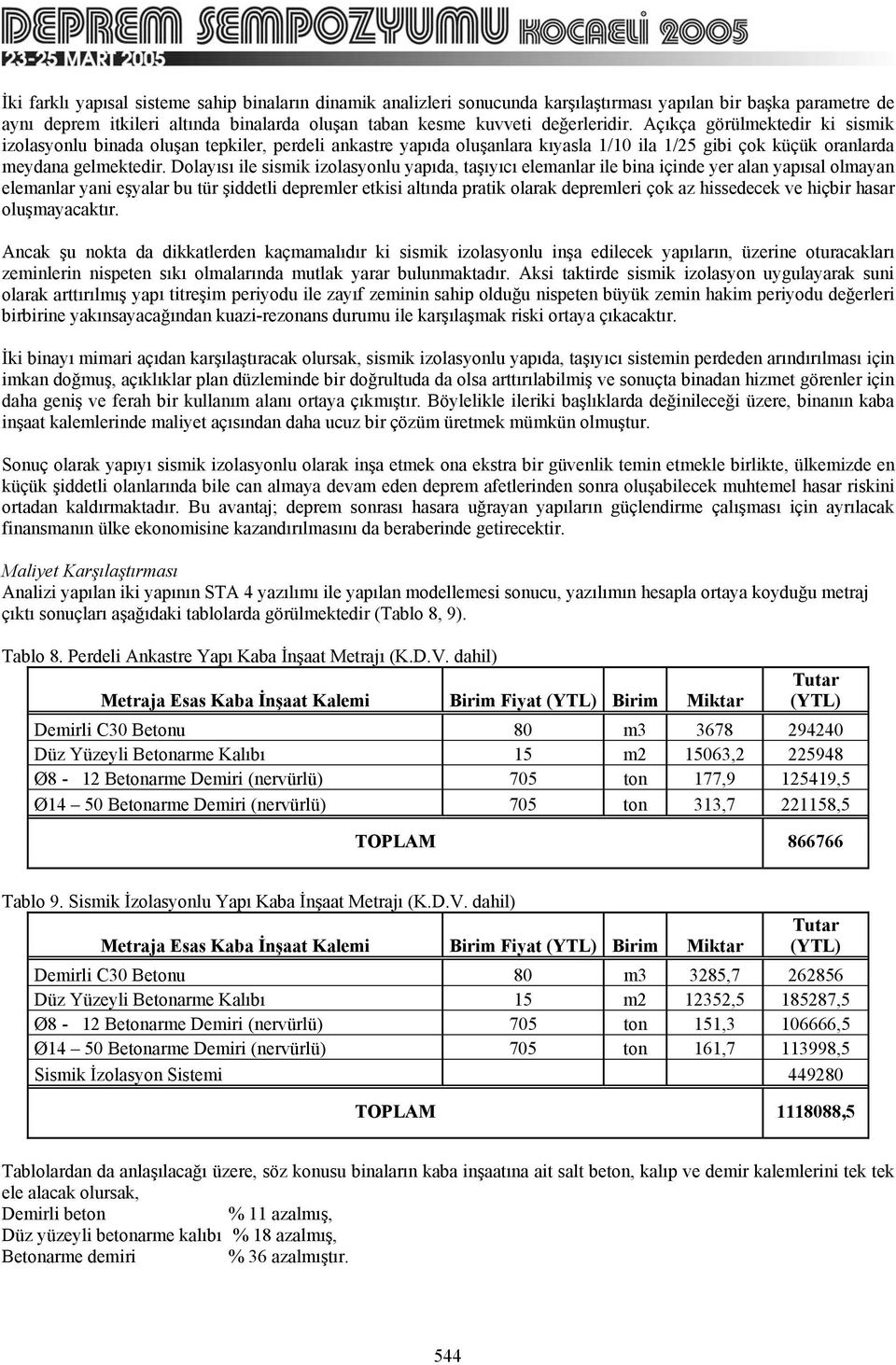 Dolayısı ile sismik izolasyonlu yapıda, taşıyıcı elemanlar ile bina içinde yer alan yapısal olmayan elemanlar yani eşyalar bu tür şiddetli depremler etkisi altında pratik olarak depremleri çok az