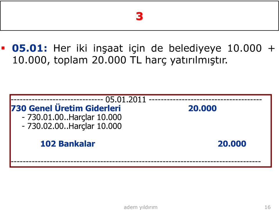 2011 -------------------------------------- 730 Genel Üretim Giderleri 20.000-730.01.00..Harçlar 10.