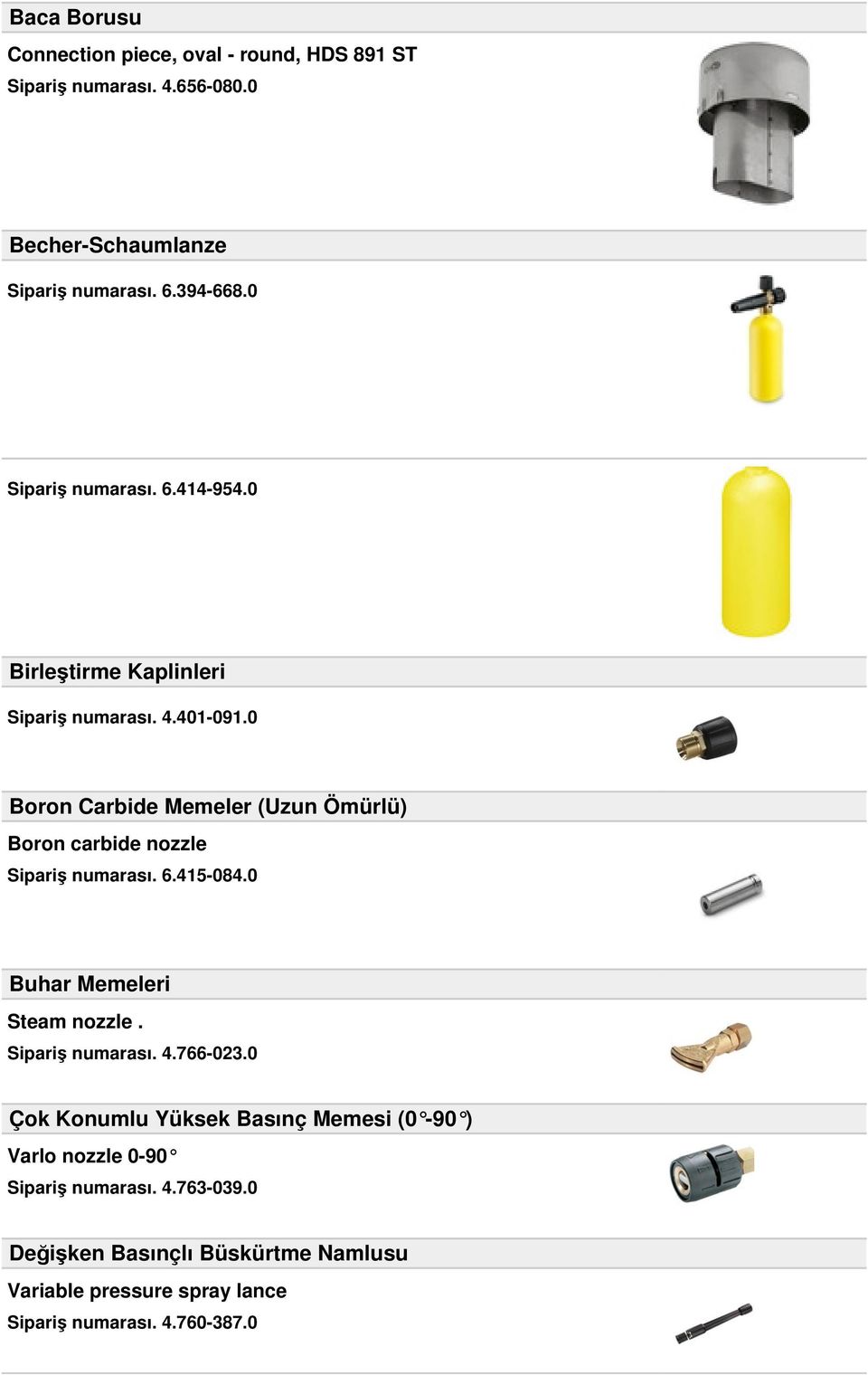 0 Boron Carbide Memeler (Uzun Ömürlü) Boron carbide nozzle Sipariş numarası. 6.415-084.0 Buhar Memeleri Steam nozzle. Sipariş numarası. 4.