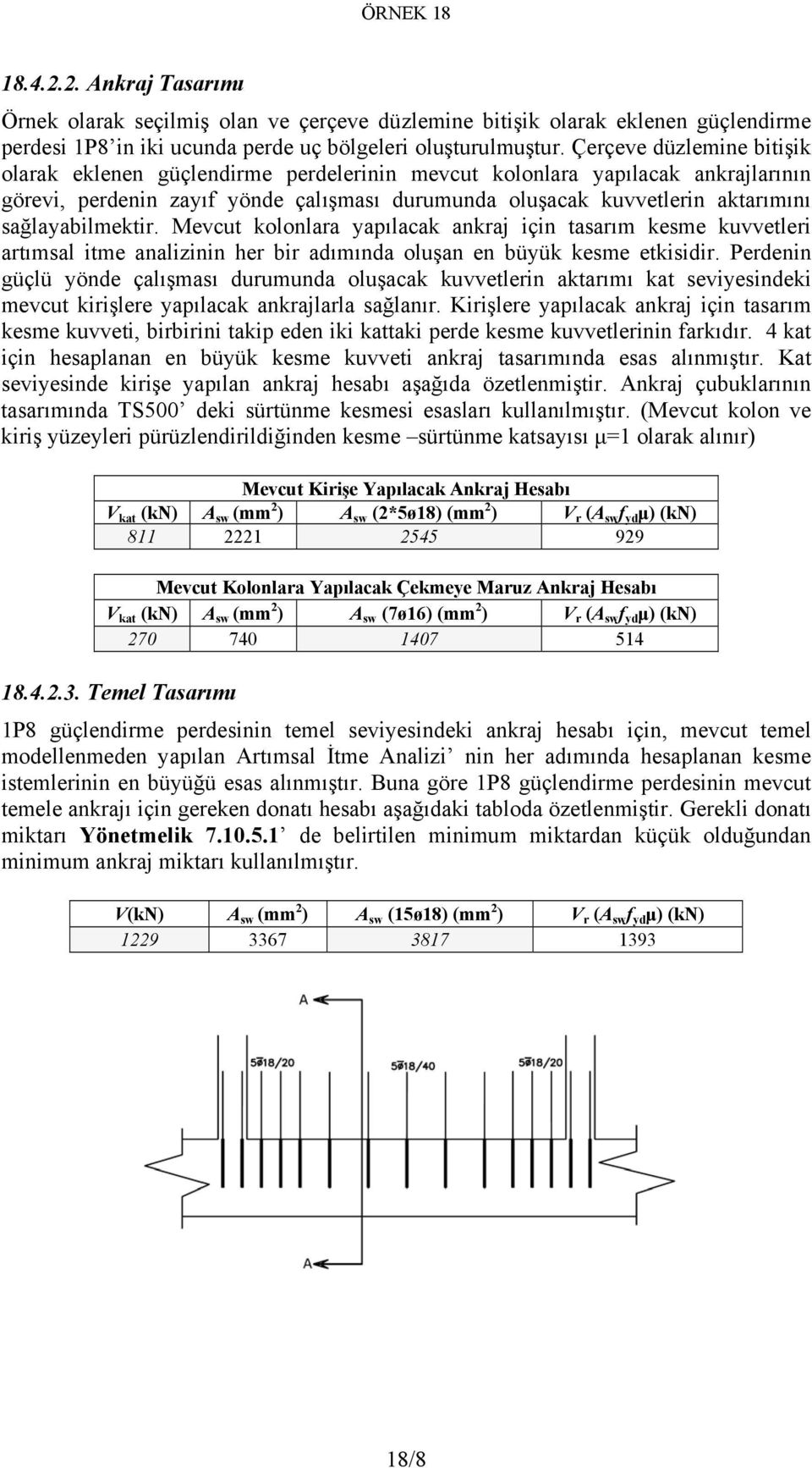 sağlayabilmektir. Mevcut kolonlara yapılacak ankraj için tasarım kesme kuvvetleri artımsal itme analizinin her bir adımında oluşan en büyük kesme etkisidir.