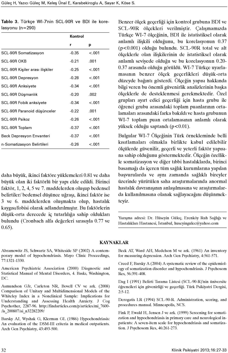 22.001 SCL-90R Psikoz -0.26 <.001 SCL-90R Toplam -0.37 <.001 Beck Depresyon Envanteri -0.37 <.001 n-somatizasyon Belirtileri -0.26 <.001 daha büyük, ikinci faktöre yüklemeleri 0.