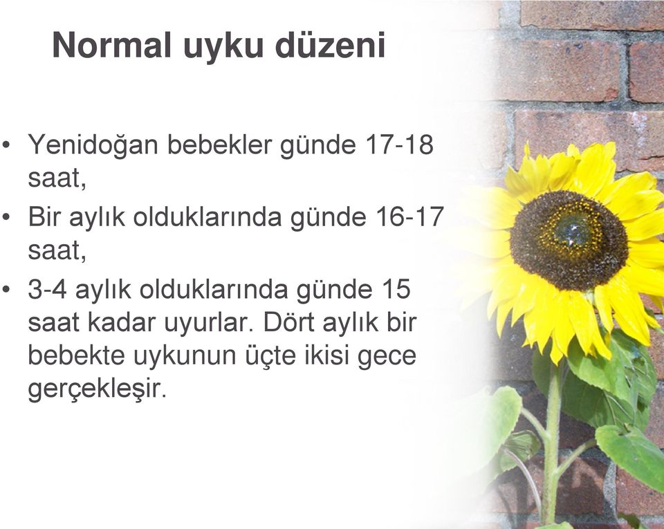 aylık olduklarında günde 15 saat kadar uyurlar.