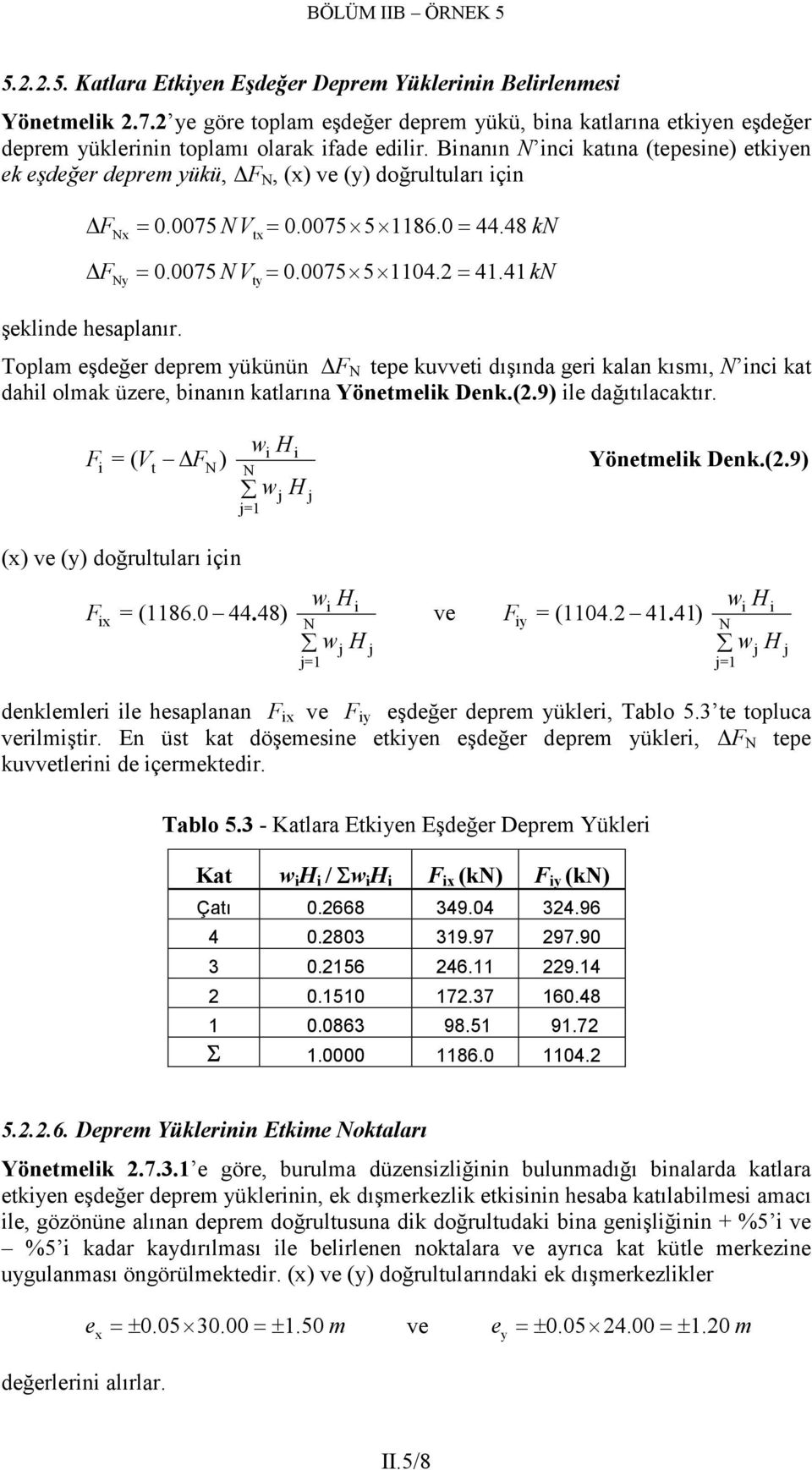 41 kn şeklinde hesplnır. ty Toplm eşdeğer deprem yükünün F N tepe kuvveti dışınd geri kln kısmı, N inci kt dhil olmk üzere, binnın ktlrın Yönetmelik Denk.(.9) ile dğıtılcktır.