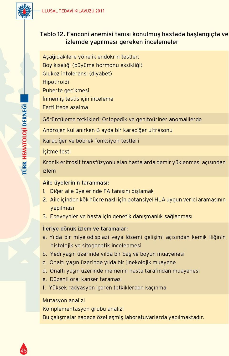 (diyabet) Hipotiroidi Puberte gecikmesi İnmemiş testis için inceleme Fertilitede azalma Görüntüleme tetkikleri: Ortopedik ve genitoüriner anomalilerde Androjen kullanırken 6 ayda bir karaciğer