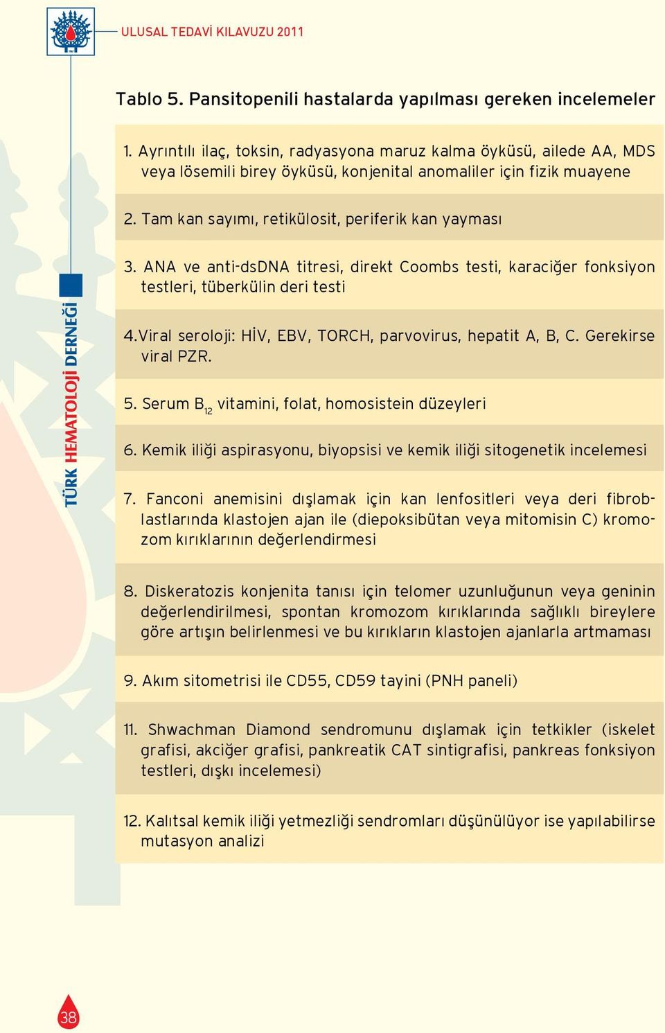 ANA ve anti-dsdna titresi, direkt Coombs testi, karaciğer fonksiyon testleri, tüberkülin deri testi 4.Viral seroloji: HİV, EBV, TORCH, parvovirus, hepatit A, B, C. Gerekirse viral PZR. 5.