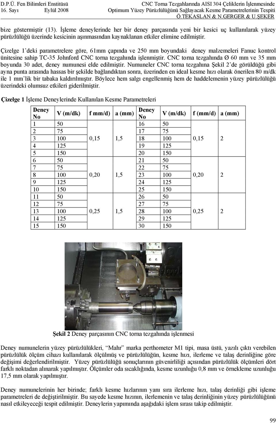 CNC torna tezgahında Ø 60 mm ve 35 mm boyunda 30 adet, deney numunesi elde edilmiştir.