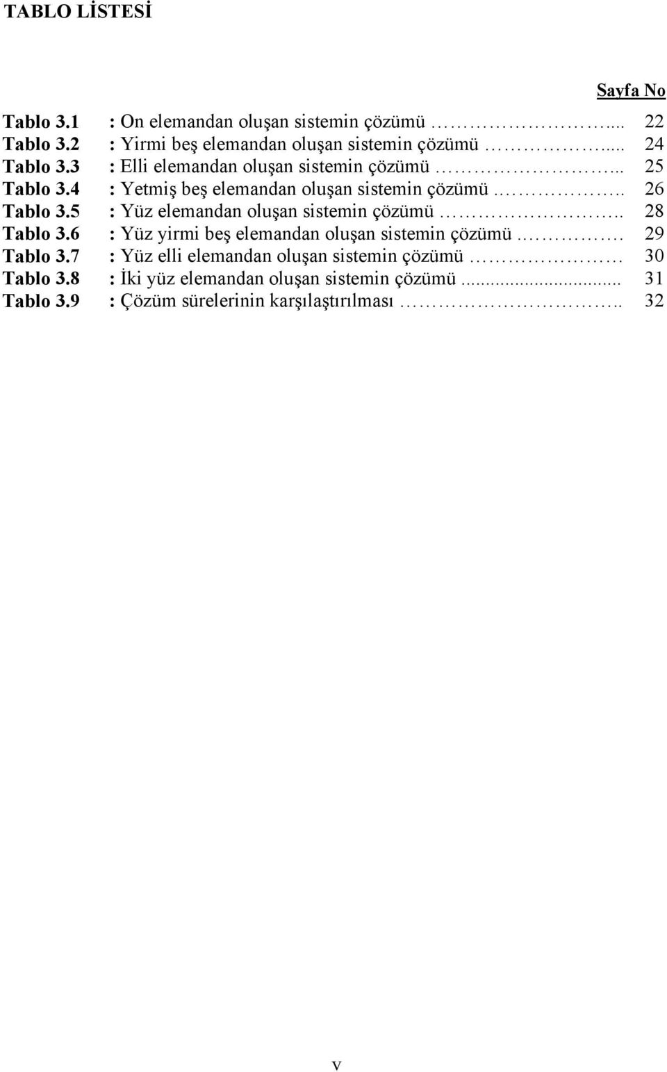 5 : Yüz elemandan oluşan sstemn çözümü.. 8 Tablo 3.6 : Yüz yrm beş elemandan oluşan sstemn çözümü.. 9 Tablo 3.