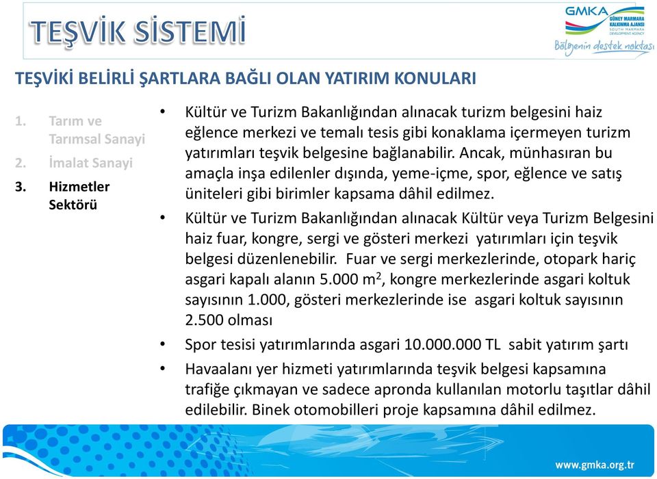 Ancak, münhasıran bu amaçla inşa edilenler dışında, yeme-içme, spor, eğlence ve satış üniteleri gibi birimler kapsama dâhil edilmez.