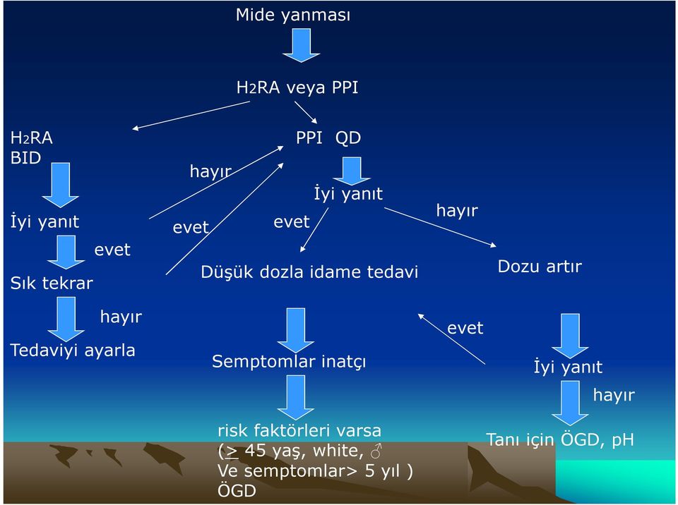 hayır Tedaviyi ayarla Semptomlar inatçı evet İyi yanıt hayır risk