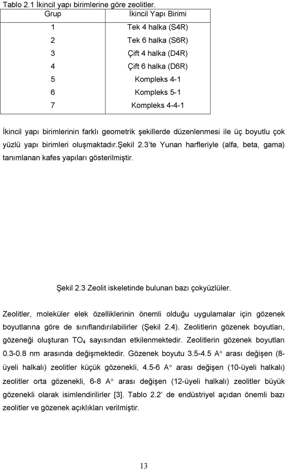 şekillerde düzenlenmesi ile üç boyutlu çok yüzlü yapı birimleri oluşmaktadır.şekil 2.3 te Yunan harfleriyle (alfa, beta, gama) tanımlanan kafes yapıları gösterilmiştir. Şekil 2.