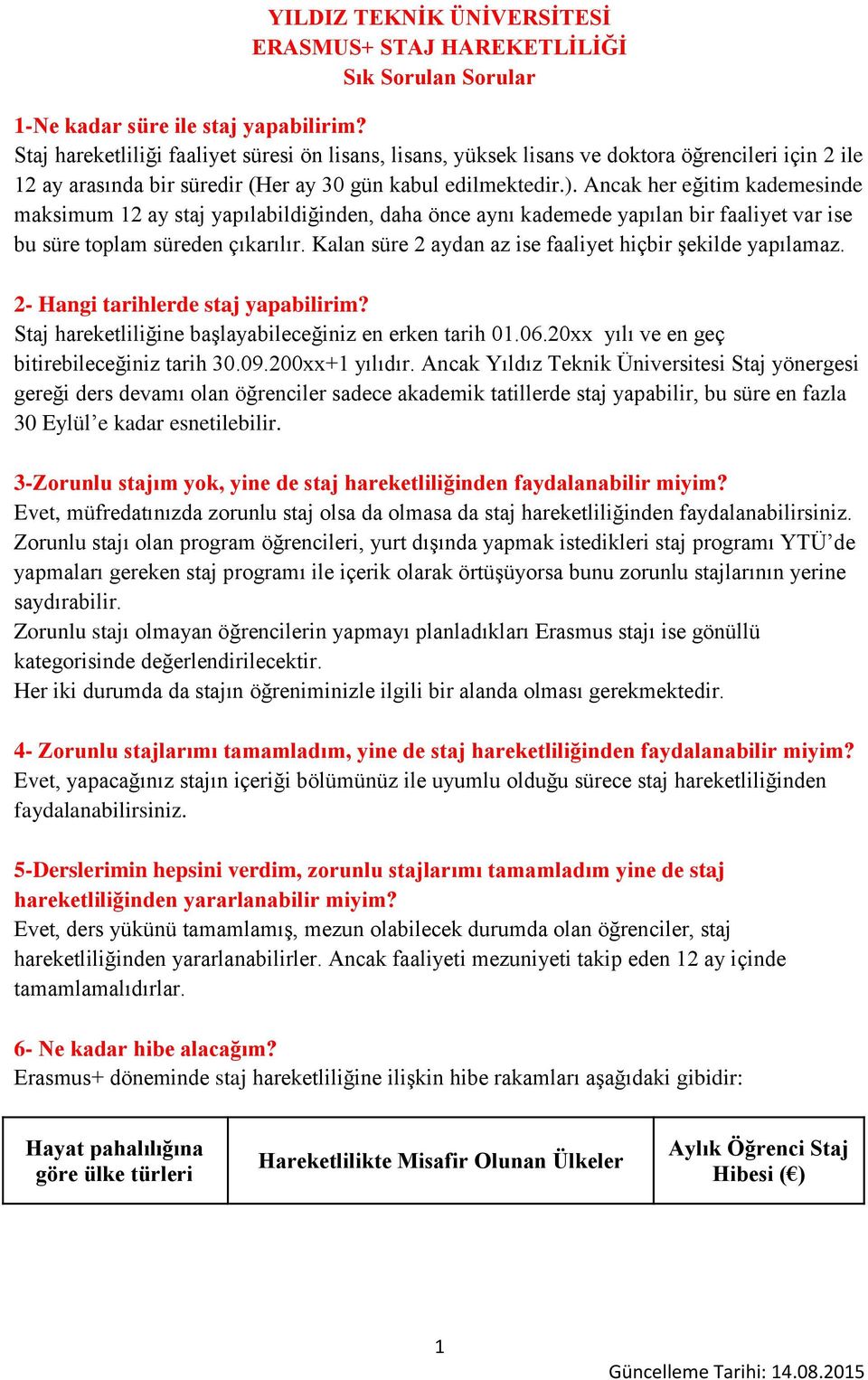 Ancak her eğitim kademesinde maksimum 12 ay staj yapılabildiğinden, daha önce aynı kademede yapılan bir faaliyet var ise bu süre toplam süreden çıkarılır.