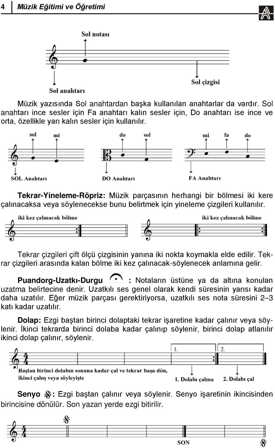 Tekrar-Yineleme-Röpriz: Müzik parçasının herhangi bir bölmesi iki kere çalınacaksa veya söylenecekse bunu belirtmek için yineleme çizgileri kullanılır.