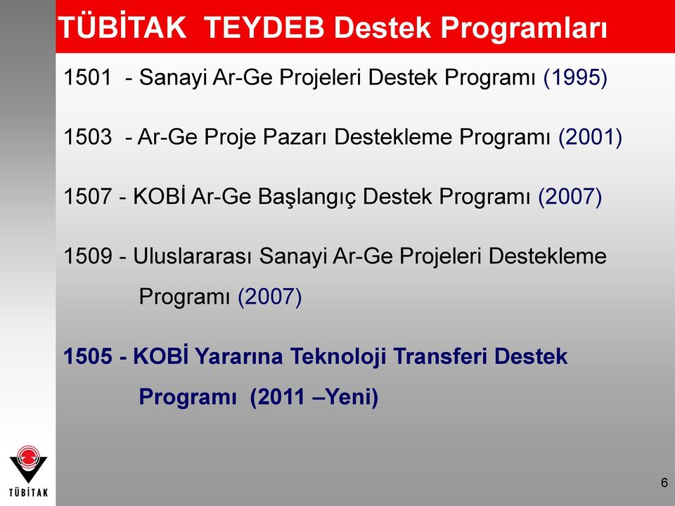 Başlangıç Destek Programı (2007) 1509 - Uluslararası Sanayi Ar-Ge Projeleri
