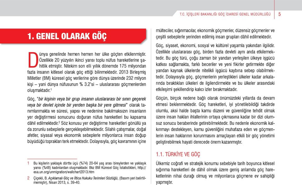 2013 Birleşmiş Milletler (BM) küresel göç verilerine göre dünya üzerinde 232 milyon kişi yani dünya nüfusunun % 3.2 si uluslararası göçmenlerden oluşmaktadır.