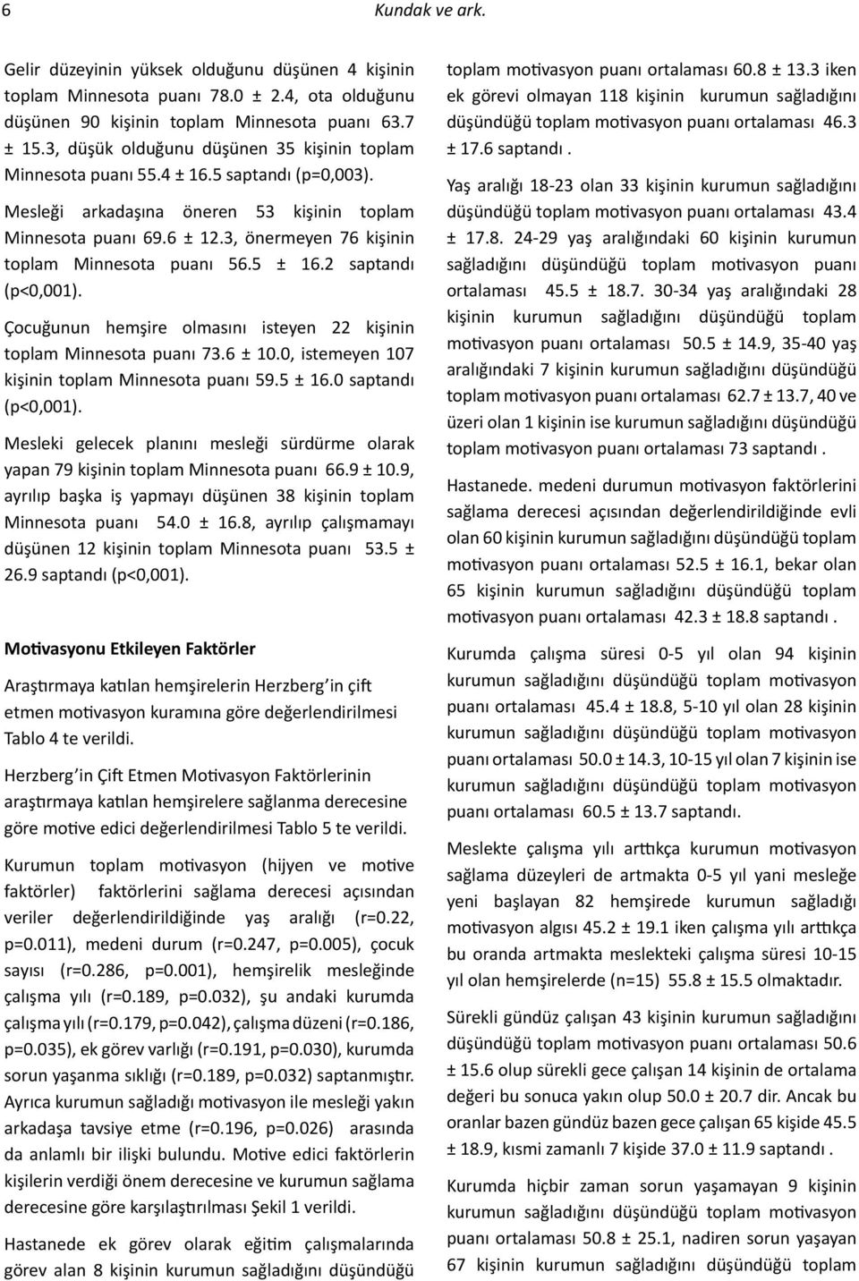 3, önermeyen 76 kişinin toplam Minnesota puanı 56.5 ± 16.2 saptandı (p<0,001). Çocuğunun hemşire olmasını isteyen 22 kişinin toplam Minnesota puanı 73.6 ± 10.