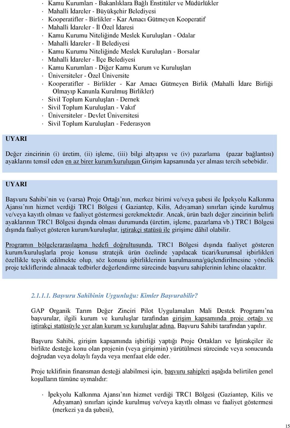 Kamu Kurum ve Kuruluşları Üniversiteler - Özel Üniversite Kooperatifler - Birlikler - Kar Amacı Gütmeyen Birlik (Mahalli İdare Birliği Olmayıp Kanunla Kurulmuş Birlikler) Sivil Toplum Kuruluşları -