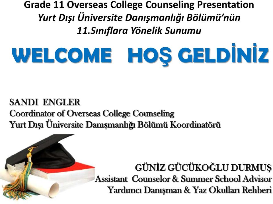 Sınıflara Yönelik Sunumu WELCOME HOŞ GELDİNİZ SANDI ENGLER Coordinator of Overseas College